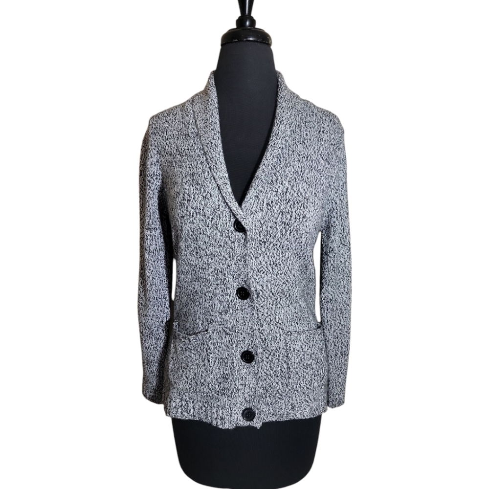 Damart women's gray heather cardigan sweater v neck button front size small